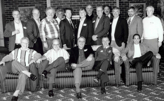 35th Reunion -- Classmates participating in our 35th reunion included, siting from left: Tim Garrity, Chuck Barthe, Phil Panella, Jeff Falace and John Graziano; standing: Jeff Platt, Ed DeCosmo, Steve Sullivan, Paul Vella, Brian Cary, Kevin Kissane, Bob (